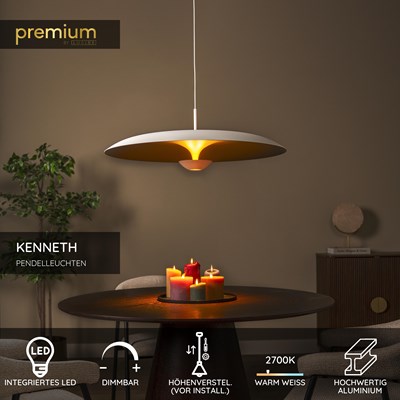 Lucide KENNETH - Pendelleuchten - Ø 80 cm - LED Dim. - 1x22W 2700K - Weiß | Premium